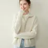 Cárdigan Suéter Abrigo de Terciopelo con Cremallera de Cien Colores Solapa Otoño Invierno Mujer Nuevo Tejido Doble Holgado Cachemir Corto Color Sólido