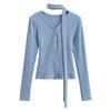 Coreia do Sul nicho design sentido outono e inverno novo decote em V camisola de cashmere com peito top + cachecol decorativo camisola cardigan