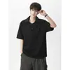 Camisa polo de manga curta com lapela estilo old money para homens, cinza, falsa peça dupla, caimento solto, marca da moda, camiseta de estilo simples, camiseta de meia manga