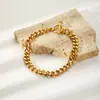 Estilo INS Tendencia Hebilla de Nutria Acero Inoxidable Pulido Redondo Pulsera Cubana Celebridad de Internet Explosivo Simple Pulsera de Acero de Titanio Oro de 18 Quilates Pulsera