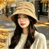 Sombrero de pescador, pana, plisado, para mujer, estilo japonés, otoño/invierno, retro, color Melard, circunferencia de cabeza grande, hace que la cara parezca más pequeña, sombrero tipo cubo liso