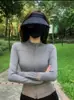 2025 Novo Tecido de Seda de Gelo Gola Alta Proteção Solar Roupas Verão Femininas Tops Respiráveis Slim Top Fino Anti-UV Roupas de Proteção Solar