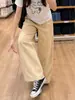 Macacão cáqui com pernas largas e corte curvo feminino 2026 verão novo fino solto esportivo casual calça de nove pontos