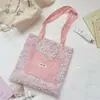 67315 Morado Polvo Gato Floral con Bolsillo Bolso Tote Bolso de Tela Floral Juvenil Gran Capacidad Estudiante Escuela Bolso de Lona