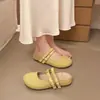 Zapatillas de Medio Uso Tejidas de Lino Estilo Mary Jane con Punta Cerrada para Mujer Verano Ropa Exterior 2026 Nuevas Suela Suave Uso Bidireccional Zapatillas de Suela Gruesa