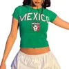 Camiseta de Mujer de Manga Corta Verde Estampado Y2K Bandera Mexicana Carta Transfronteriza de Verano Ajustada Superior Venta al por Mayor