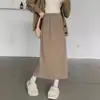 Falda Midi Casual de Pana Elástica de Cintura Alta Línea A para Mujer Otoño Invierno 2026 Nueva Falda Midi de Longitud Media con Abertura Trasera