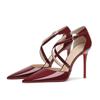 Zapatos de Tacón Alto de Punta con Tiras Cruzadas 2025 Verano Nuevo Estilo Caliente Sexy Hermana Real Estilete Rojo Sandalias Huecas para Mujer