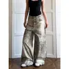 Calça casual estilo japonês, hot girl americana, estampa de leopardo, lavada, perna curva, unissex, design de nicho, calça longa larga e moderna