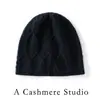 100% Cachemir Otoño Invierno Tejido de Punto Trenza de Diamantes Gorro de Punto Color Sólido Versátil Cálido Gorro de Lana Gorro Protector de Orejas Holgado Gorro para Clima Frío