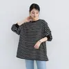Sudadera de Rayas Estilo Japonés Nueva Primavera y Otoño para Mujer Holgada Estilo K Sencilla Casual Algodón Base Cuello Redondo