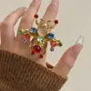 Anel Aberto Animal Exagerado Vintage com Abelha de Metal, Diamantes Coloridos e Pedra Olho de Gato Mosaico Feito à Mão