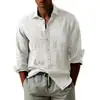 Camisa de Manga Larga de Algodón y Lino Europea y Americana para Hombre de Amazon Transfronterizo Camisa Chaqueta de Color Sólido Casual Simple para Hombre Joven