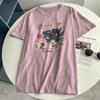 Camiseta de Manga Corta Estilo Coreano Simple de Algodón Puro con Estampado de Gato Dinosaurio para Mujer Estilo Holgazán Moda de Alta Gama Top de Largo Medio