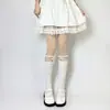 Calcetines altos de estilo japonés color blanco lechoso con lazo, calcetines JK dulces de cinta para la pantorrilla, calcetines Lolita de encaje estilo ballet