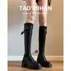 Botas largas de tacón alto con plataforma para mujer, nuevo modelo primavera y otoño 2026, botas largas negras con tacones gruesos, botas de jinete de caña alta
