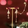 Ear Cuff de Copo de Nieve con Lazo Rojo y Perlas de Imitación para Mujer, Pendientes de Borla con Diseño Dulce, Accesorios para Orejas sin Perforación