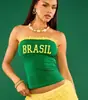 Top Corto Ajustado Sin Tirantes, Ribete de Encaje Estilo Brasileño, Corsé Estampado Brasi