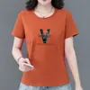 E-commerce Transfronteiriço~Camiseta de Manga Curta de Alta Qualidade para Mulheres, Verão, Gola Redonda, Estampa de Letras, Tamanho Plus, Rejuvenescedor, Mãe, Blusa Casual