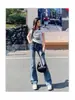 Pantalones de Mezclilla Azules Vintage Micro La Jeans para Mujer Verano 2025 Nuevos de Tiro Bajo Ajustados Adelgazantes Elásticos con Forma de Herradura