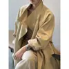 Trench coat retrô de comprimento médio estilo francês para mulheres, nova coleção primavera/outono 2026, corte solto, cintura marcada, casual, gola alta