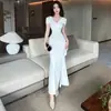 Vestido de Noche Sexy Hombros Descubiertos para Mujer Nicho Lujo Accesible Elegante Banquete Elegante Falda de Cola de Pez Gama Alta Anfitrión Abertura Falda Larga