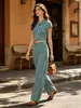 Conjunto de dos piezas para mujer con top de rayas y cuello y pantalones de pierna recta, atuendo retro de estilo callejero abotonado estilo chino, suministro de ropa para mujer transfronteriza