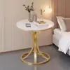 Mesa de centro de losa de roca de lujo ligero con marco de hierro, adecuada para apartamentos pequeños, sala de estar, mesa auxiliar de sofá, estilo minimalista moderno, mesa redonda pequeña para balcón