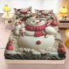 Temu Série de Natal Conjunto de Lençol com Elástico de 4 Peças Impressão Digital Escovada Colcha Envolvente Saco de Cama Conjunto de Três Peças Pode Ser Conectado ao Jit