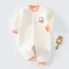Macacão de bebê com fecho de botão de pressão, mistura de seda, quente, algodão puro, macacão inteiro, para meninos e meninas, macacão de camada de ar para engatinhar