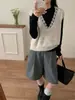 Chaleco de Punto Patchwork con Encaje y Cuello en V para Mujer, Estilo Dulce Versátil sin Mangas, Chaleco Suéter para Superponer, Nuevo Estilo Primavera 2026