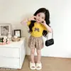 Conjunto de Ropa para Niña 2026 Verano Nuevo Elegante Camiseta de Manga Corta con Lazo para Niños y Pantalones Cortos Florales Conjunto de Dos Piezas
