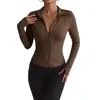 Chaqueta de yoga ajustada con cuello alto para mujer, otoño e invierno, adelgazante, entallada a la cintura, ropa de fitness ajustada, top cárdigan deportivo de manga larga