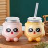 Caneca fofa de panda para viagem criativa de chá de leite alta cor transparente PET descartável 500ml copo atacado