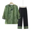 Novo Conjunto de Roupa de Verão Estilo Chinês para Avós, Mulheres de Meia-Idade e Idosas, Blusa de Manga Três Quartos, Nova Roupa Solta Primavera e Verão 2026