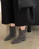 Botines Cuadrados Retro First Encounter Season para Mujeres Menudas, Cierre de Hebilla Otoño/Invierno, Alargan las Piernas, Botines Cortos de Moda Versátiles