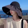 Chapéu de Sol de Aba Larga para Mulheres no Verão, Chapéu de Sol Anti-UV, Chapéu de Proteção Solar de Borracha Preta Vazado com Topo Aberto, Chapéu de Praia para Exterior