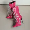 2024 Nuevas Botas de Motociclista con Punta de Patrón de Piedra para Fotografía Callejera Botas con Cordones Botas de Tacón Alto Tallas Grandes 40-48 Botas de Comercio Exterior