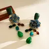 Pendientes Vintage Europeos y Americanos de Resina con Flor y Gota de Agua de Cristal, Pendientes Retro de Alta Gama de Uso Rudo Transfronterizos para Mujer