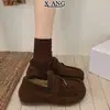 Chinelos de Couro Retro com Solado Grosso de Lã de Cordeiro Sapatos Femininos Sapatos de Algodão Quente com Pelúcia Mocassins Slip-on Sapatos Birkenstock