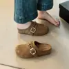 Estilo Old Money Clogs de Cuero Suave Birkenmuller Suela Suave Antideslizante Slip-On Marrón Retro Versátil Para Ir al Trabajo Persona Perezosa Punta Cerrada Medio Zapato