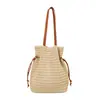 Bolsa Tote de Tecido Versátil com Cordão, Modelo Balde para Mulheres, Nova Moda Primavera 2026, Bolsa de Palha para Ombro/Axila