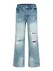 Marca de moda transfronteriza retro rasgados remaches modernos jeans de verano para hombre holgados estilo callejero pierna recta ancha hasta el suelo