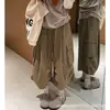 Pantalones cargo grises multibolsillos para mujer, estilo fino de verano, talla petite, pantalones anchos casuales holgados, de cintura alta, secado rápido, pantalones cortos