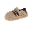 Zapatos peludos Birkenstock de suela plana para mujer 2026 nuevos de otoño e invierno sin cordones de felpa francesa zapatos sencillos de algodón cálidos en forma de frijol