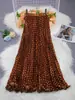 Falda Plisada Estampada de Gasa Estilo Coreano y Japonés, Cómoda y Casual, Cintura Alta Adelgazante, Falda Larga Muy Acampanada