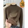 Tricô de Peça Única Estilo Veludo, Camada Base Quente, Tricô Meia-Gola para Mulheres, Camada Interna para Outono e Inverno com Veludo e Espessamento