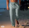 Pantalones de Lino para Hombre Pantalones de Verano Pantalones de Playa Cordón Cintura Elástica Rectos Planos Cómodos Transpirables Casuales Diarios