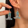 Brincos Étnicos Retrô Europeus e Americanos para Mulheres, Conjunto de Brincos de Liga Metálica com Chapéu de Cowboy Turquesa, Botas e Cavalo - Estilo Transfronteiriço