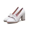 Zapatos de moda de cadena metálica con pedrería, punta redonda, boca poco profunda, de una sola capa, tacones altos gruesos, tallas 31-48, zapatos de comercio exterior